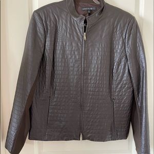 Lafayette 148 New York Quilted Brown Soft Lampskin Leather Jacket  ( 16) NWOT